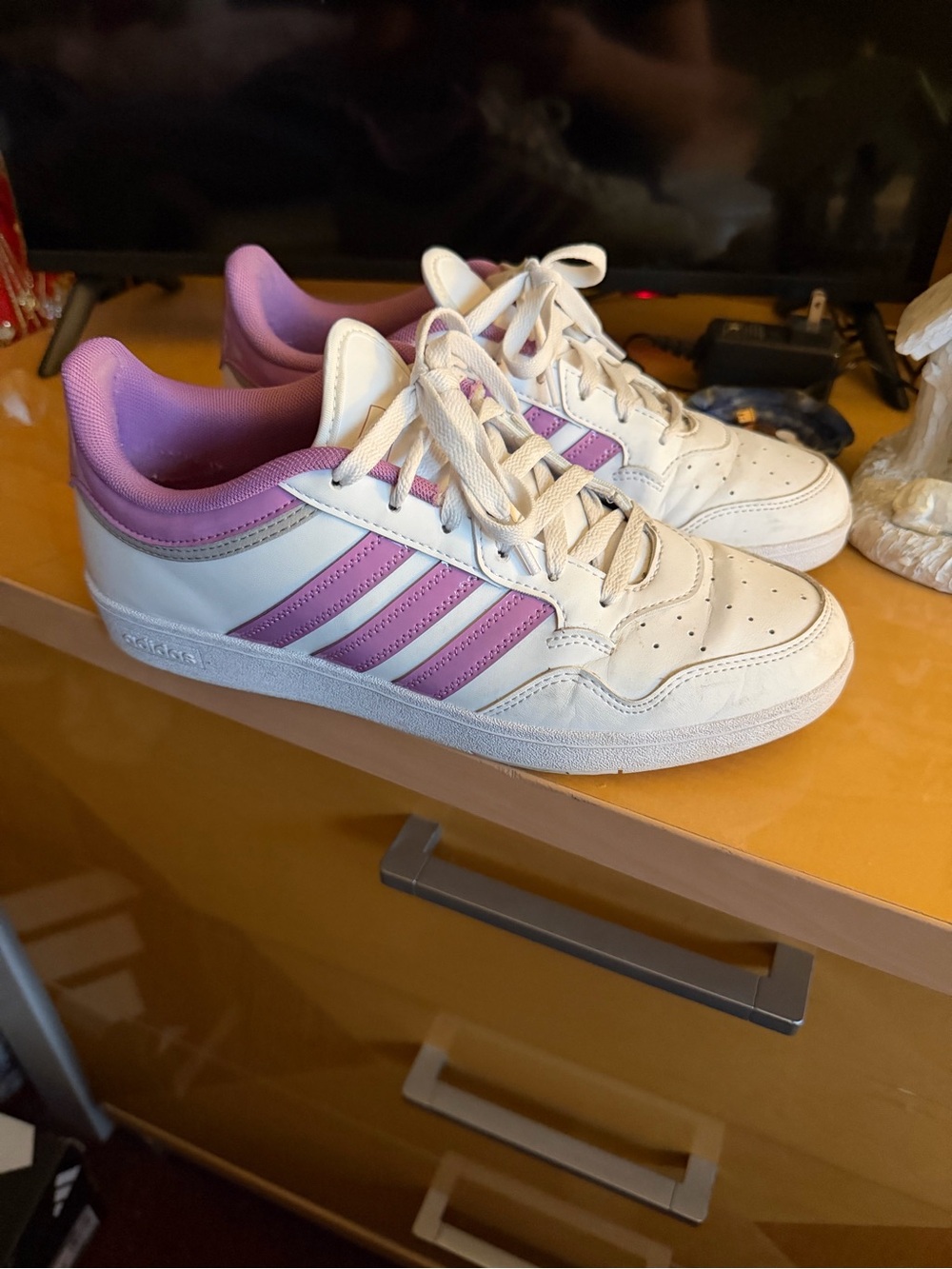 adidas Women's White and Purple Athletic Shoes Adidas Hoops